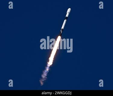 A SpaceX Falcon 9 rocket launches a commercial Communications Satellite 'Merah Putih 2' for Indonesia at 3:11 PM from Launch Complex 40 at the Cape Canaveral Space Force Station, Florida on Tuesday, February 20, 2024. Photo by Joe Marino/UPI Credit: UPI/Alamy Live News Stock Photo
