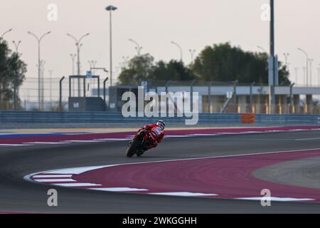 Doha, Qatar. 20th Feb, 2024. Ducati Lenovo's Italian rider Francesco Bagnaia steers his bike on the second day of the MotoGP pre-season testing at the Lusail International Circuit in Lusail, Doha, Qatar, Feb. 20, 2024. Credit: Qian Jun/Xinhua/Alamy Live News Stock Photo