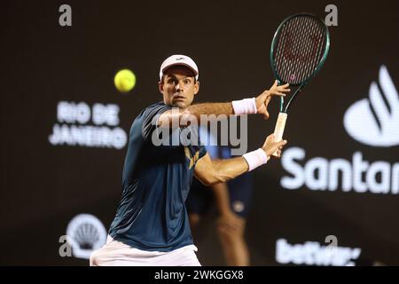 Rio de Janeiro, Brazil. 20th Feb, 2024. Facundo Diaz Acosta of Argentina returns a shot to Stan Wawrinka of Switzerland during day two of ATP 500 Rio Open presented by Claro at Jockey Club Brasileiro on February 20, 2024 in Rio de Janeiro, Brazil. Photo: Daniel Castelo Branco/DiaEsportivo/Alamy Live News Credit: DiaEsportivo/Alamy Live News Stock Photo