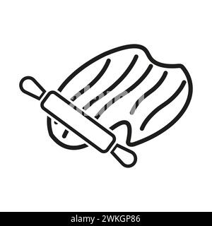 Rolling pin on dough. Baking process illustration. Kitchen utensil concept. Vector illustration. EPS 10. Stock Vector