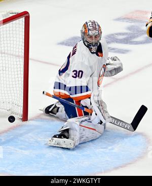 Pittsburgh, United States. 20th Feb, 2024. New York Islanders goaltender Ilya Sorokin (30) after Pittsburgh Penguins center Lars Eller (20) goal during the second period at PPG Paints Arena in Pittsburgh on Tuesday, February 20, 2024. Photo by Archie Carpenter/UPI. Credit: UPI/Alamy Live News Stock Photo