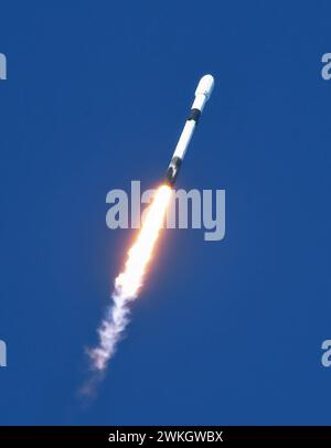 Cape Canaveral, United States. 20th Feb, 2024. A SpaceX Falcon 9 rocket carrying Telkomsat's Merah Putih 2 telecommunications satellite for Indonesia lifts off from pad 40 at Cape Canaveral Space Force Station in Cape Canaveral. Credit: SOPA Images Limited/Alamy Live News Stock Photo