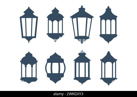 Ramadan lantern silhouette icon set, vector illustration Stock Vector