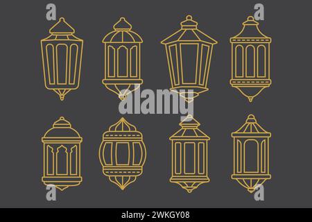Islamic ramadan Lantern Symbol Icon Collection Line Set Isolated Stock Vector