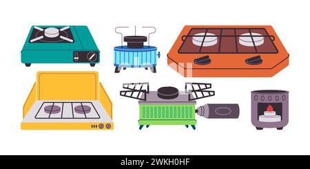 portable stove outdoor equipment for picnic or camp activity cooking tools with butane Stock Vector
