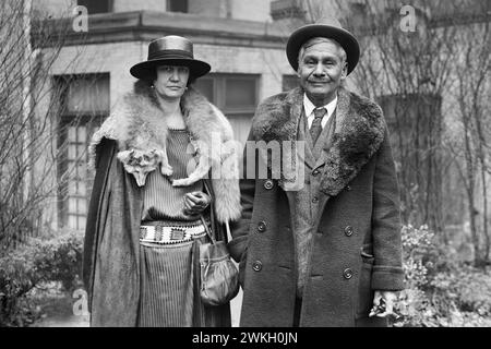 Jackson Barnett (1856-1934), who would become known as 'the world's richest Indian' due to oil found on his property in Oklahoma, and his wife at the White House in Washington, D.C., on February 2, 1923. Stock Photo