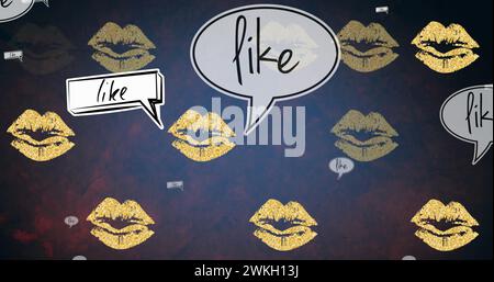 Image of like texts and lips on blue background Stock Photo