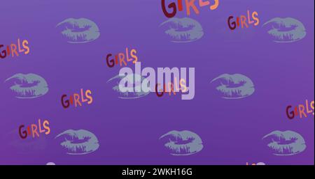 Image of girls texts on purple background Stock Photo