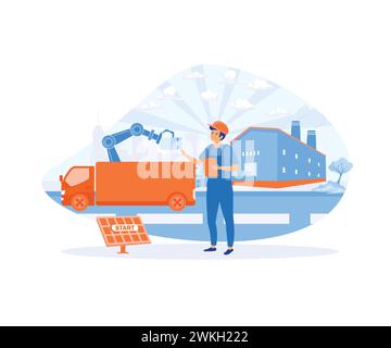 Engineer working with interactive interface. Smart industry, innovative manufacturing. flat vector modern illustration Stock Vector