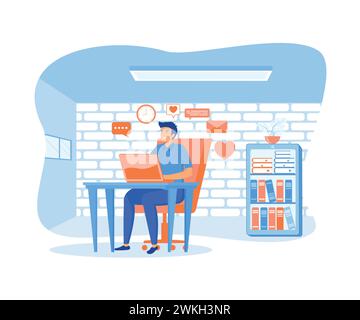 Home office concept, man working from home, student or freelancer. flat vector modern illustration Stock Vector