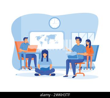 Business Outsourcing, People Using Cloud Systems in Remote Work and Data Storage. flat vector modern illustration Stock Vector