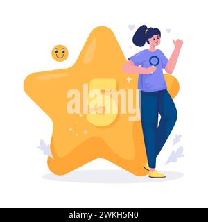 User experience feedback satisfaction with a five-star rating illustration Stock Vector