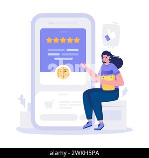 Give feedback satisfied with a 5-star rating illustration Stock Vector