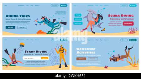 Web banner design set for scuba diving service Stock Vector