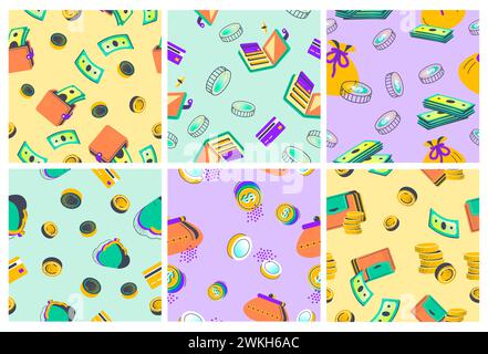 Decorative pattern set with money cash elements Stock Vector