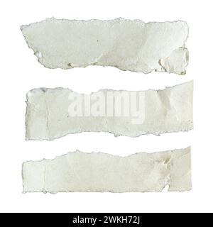 Set of torn old long white papers with jagged edges on white background with clipping path Stock Photo