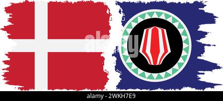 Bougainville and Denmark grunge flags connection, vector Stock Vector