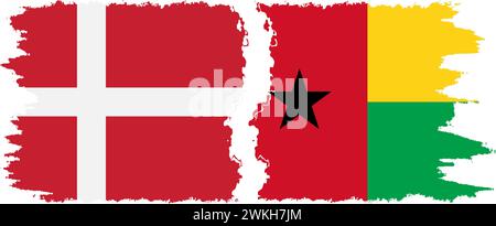 Guinea Bissau and Denmark grunge flags connection, vector Stock Vector