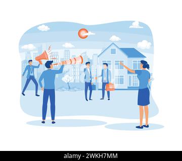 Real estate business concept with houses, real estate market growth, exchange of living space, presentation of a house. flat vector modern illustratio Stock Vector
