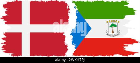 Equatorial Guinea and Denmark grunge flags connection, vector Stock Vector