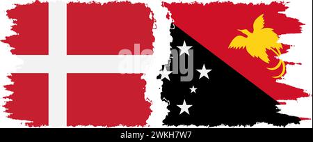 Papua New Guinea and Denmark grunge flags connection, vector Stock Vector