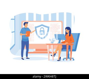 People protecting personal data. Security and protection of confidential data, Internet security. Social media. flat vector modern illustration Stock Vector