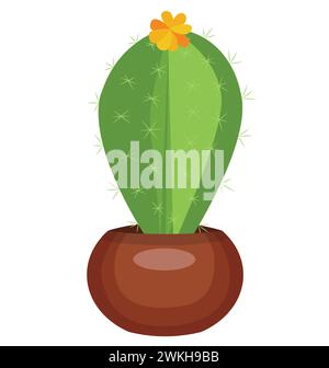 Echeveria cactus, succulent houseplant in a brown pot. Succulent. Cartoon. Vector illustration isolated on white background. Stock Vector