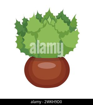 Echeveria cactus, succulent houseplant in a brown pot. Succulent. Cartoon. Vector illustration isolated on white background. Stock Vector