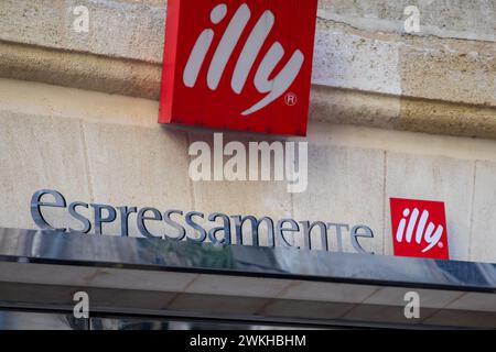 Bordeaux , France -  02 19 2024 : Illy espressamente coffee shop red sign brand and text logo cafe Italian coffee makers in wall entrance bar Stock Photo