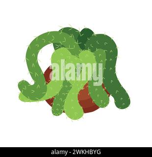 Echeveria cactus, succulent houseplant in a brown pot. Succulent. Cartoon. Vector illustration isolated on white background. Stock Vector