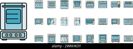 Convection oven appliance icons set. Outline set of convection oven appliance vector icons thin line color flat on white Stock Vector