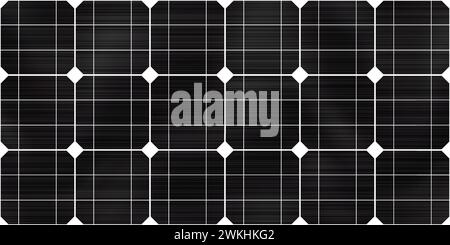 Texture of a monocrystalline solar panel as a seamless pattern. Renewable energy of sun. Environmental protection and ecology. Illustration in vector Stock Vector