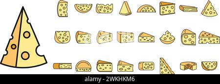 Cheese product icons set. Outline set of cheese product vector icons thin line color flat on white Stock Vector