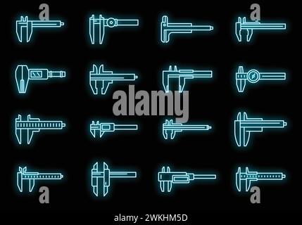 Calibrated calipers icons set outline vector. Control device. Construction calipers Stock Vector