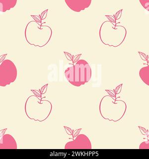 Seamless hand drawn apple doodle pattern in pink tones, perfect for textile background or wallpaper, summer design. Vector illustration Stock Vector