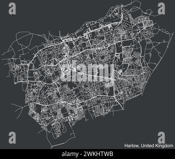 Street roads map of the British town of HARLOW, ENGLAND Stock Vector