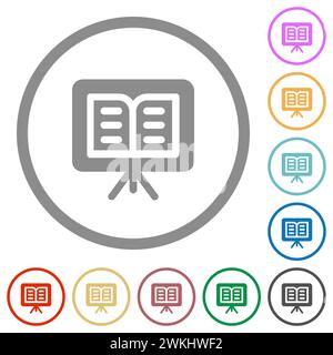 Orchestral music sheets stand solid flat color icons in round outlines on white background Stock Vector