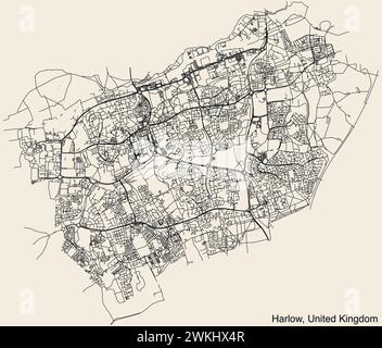 Street roads map of the British town of HARLOW, ENGLAND Stock Vector