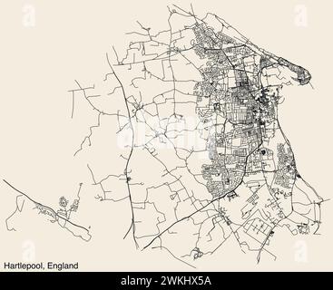 Street roads map of the British town of HARTLEPOOL, ENGLAND Stock Vector