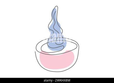 Tea light candle with blue flame. Burning decorative aromatic candle. Continuous one line drawing. Line art. Isolated on white background. Design elem Stock Vector