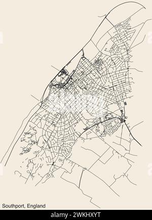 Street roads map of the British town of SOUTHPORT, ENGLAND Stock Vector