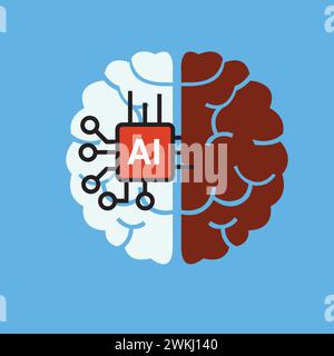 Human head tech icon, AI chip technological brain, Artificial intelligence, Simple flat design symbol Stock Vector