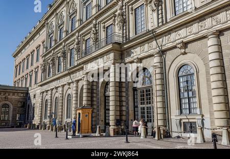 Royal Palace, or Kungliga slottet viewed from the Outer Courtyard or Yttre borggarden, parade square in Stadsholmen, Gamla Stan, Old Town, Stockholm Stock Photo