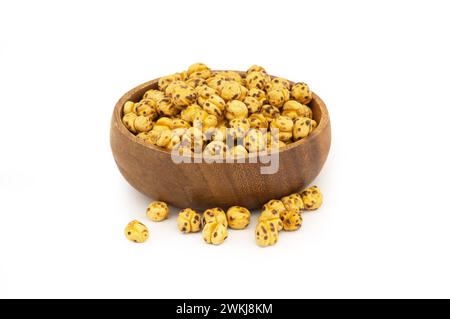 Roasted yellow chickpeas isolated on white background, traditional turkish nut, leblebi Stock Photo