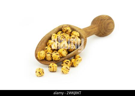 Roasted yellow chickpeas isolated on white background, traditional turkish nut, leblebi Stock Photo