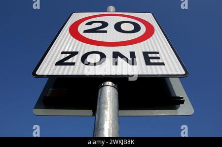 File photo dated 21/04/09 of a 20mph speed limit sign. New 20mph limits are helping cut speeds and will save lives, the Welsh Government has insisted. Issue date: Wednesday January 10, 2024. Stock Photo