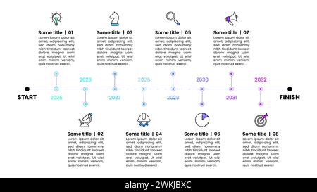 Infographic template with icons and 8 options or steps. Timeline. Can be used for workflow layout, diagram, banner, webdesign. Vector illustration Stock Vector