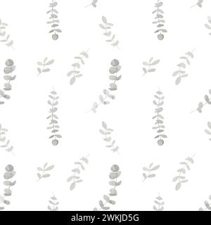 Dusty pastel green eucalyptus foliage seamless pattern for stationery, tape, fabrics, nursery, covers, bedding, wallpaper. Retro vintage style greener Stock Photo