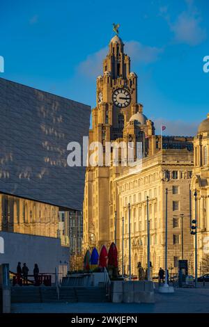 The Liver building and the Liverpool Museum Pier Head, Mann Island, Liverpool L3 1DG Stock Photo