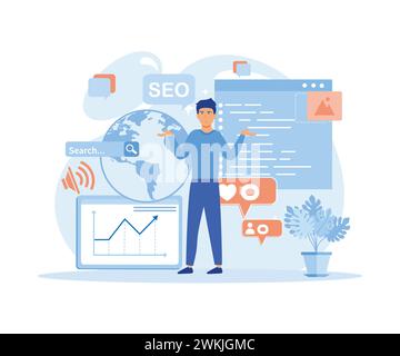 Search engine optimization ideas for blog promotion. flat vector modern illustration Stock Vector